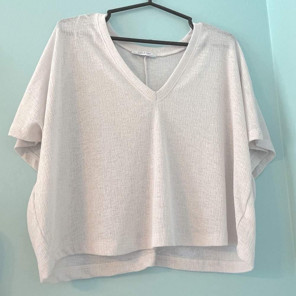 White Zara Flowy Crop T Shirt